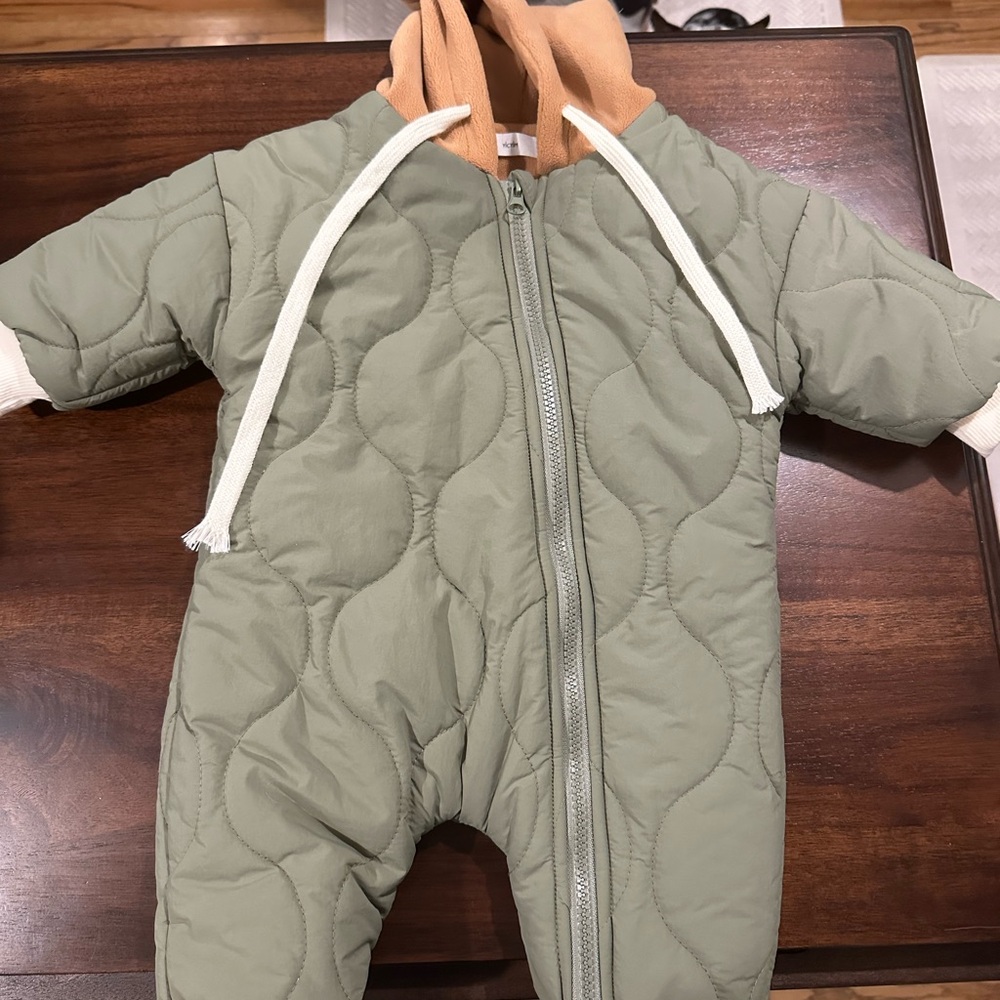 Quilted Baby snowsuit with Hood - Green and Tan